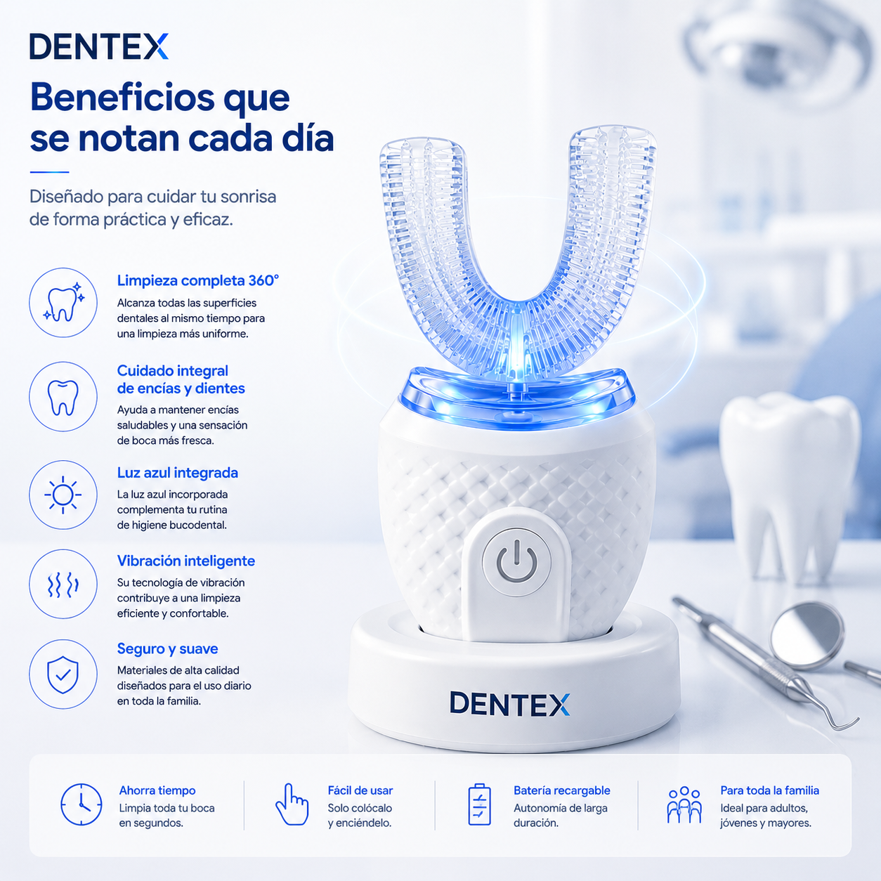 Cepillo Dental Dentex™ — Limpieza en U en 30 Segundos