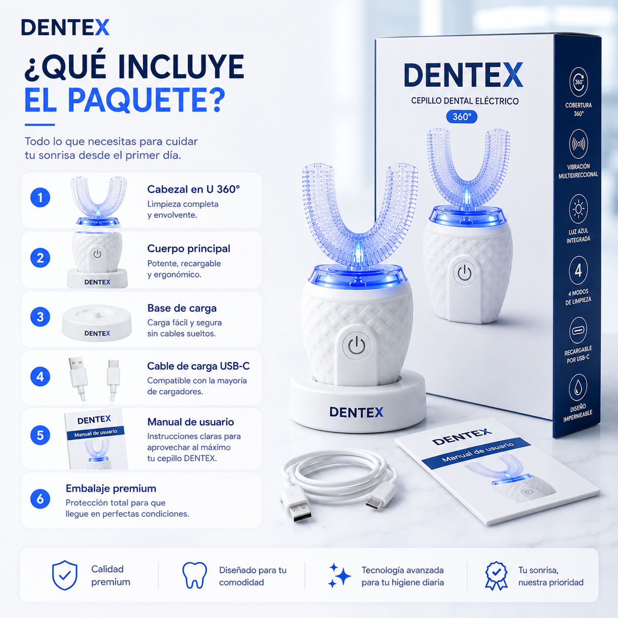 Cepillo Dental Dentex™ — Limpieza en U en 30 Segundos